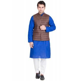  New Trend Brown Checks Woollen Waistcoat For Men